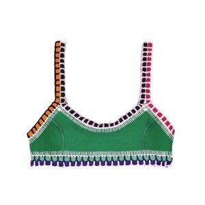 KIINI CLO Scoop Bikini Top Emerald Green Crochet Trim Size L